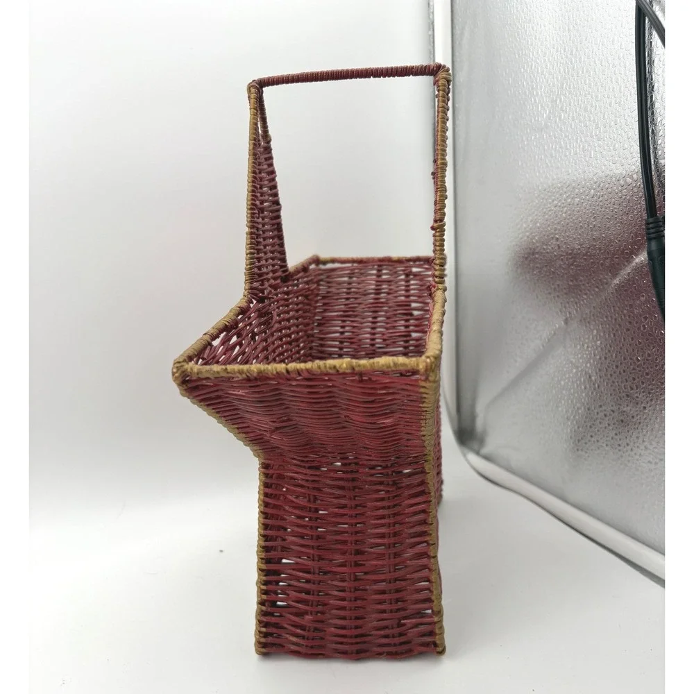 Vintage Red Wicker Star Shaped Basket Floral Arrangement Pocket Wall Table Decor